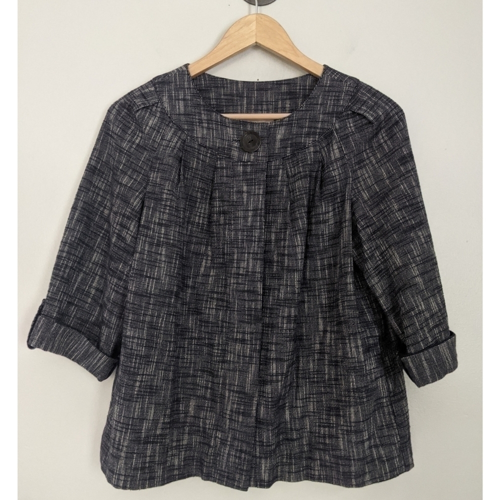 Magaschoni Blue Grey Hatch Print Blazer NO BELT